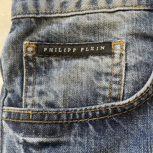 Phillip Plein Denim Jean Shorts Men's Size 34 Designer Distressed Pants Rare - Picture 8 of 16